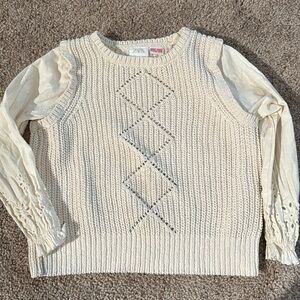 💜 3 for $10 Zara Cream Knit Sweater with Lace Sleeves